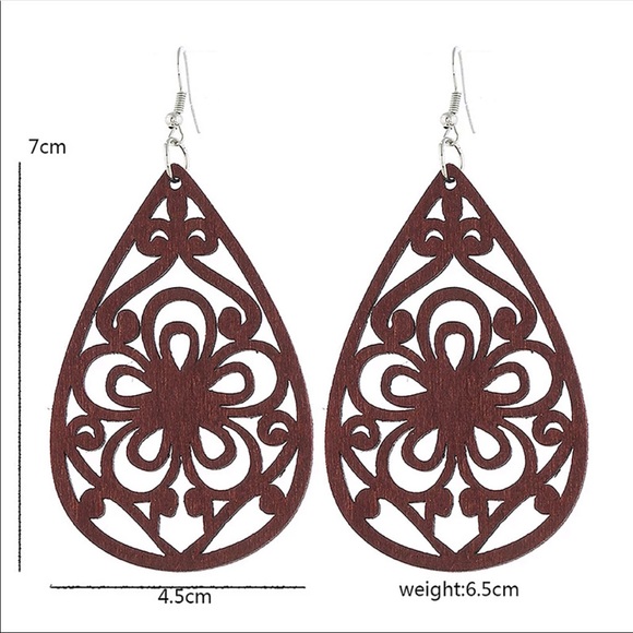 FLORAL WOODEN EARRINGS With Gift Bag - Picture 7 of 8